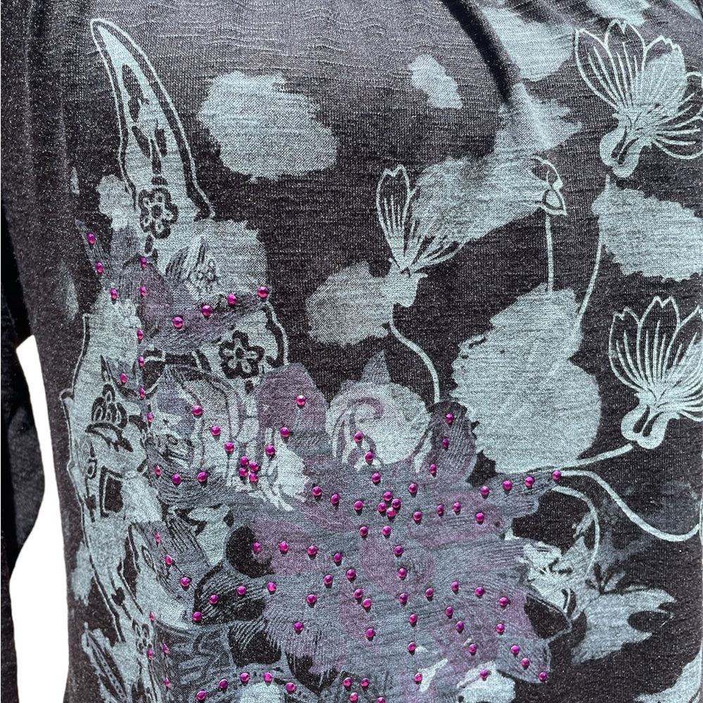 Style & Co Womens Black Purple Blouse Top Bedazzled Ruching Medium EUC - Picture 4 of 12
